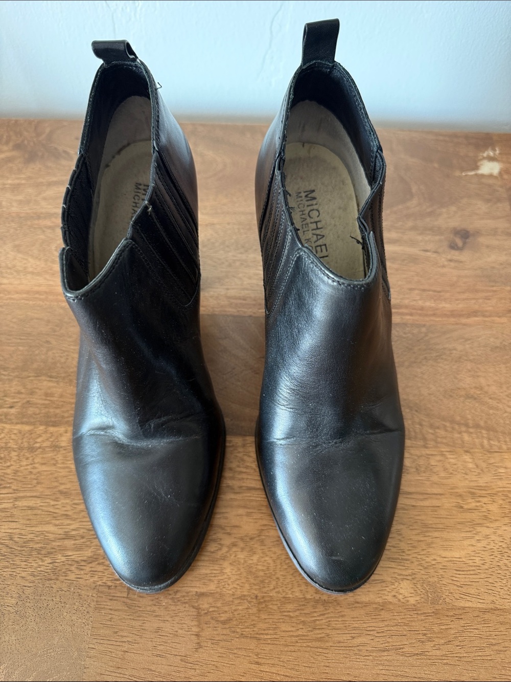 Michael Kors Black Leather Ankle Booties with Side Elastic